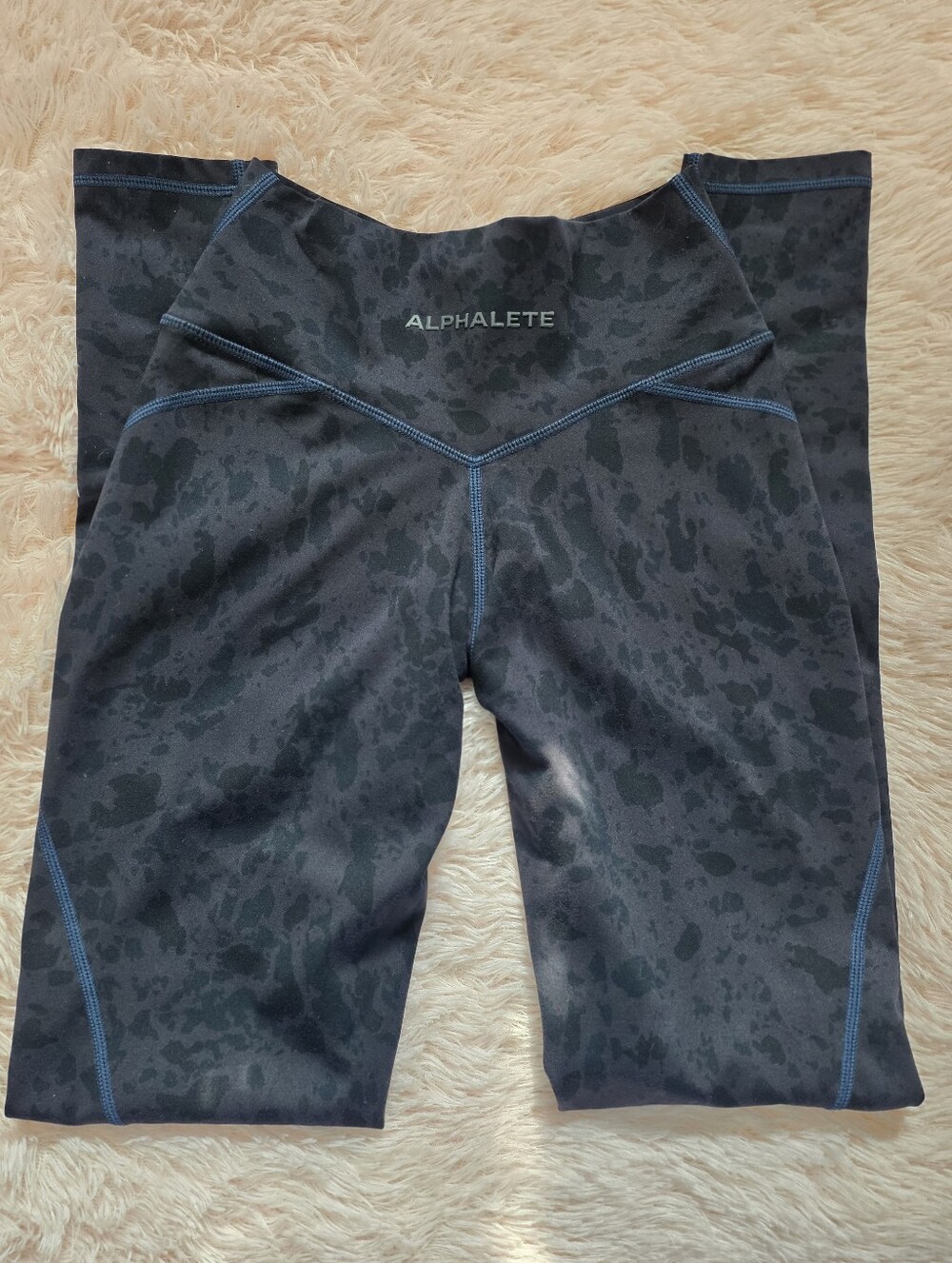 Women's Alphalete Blue Camo Leggings with Blue Stitching